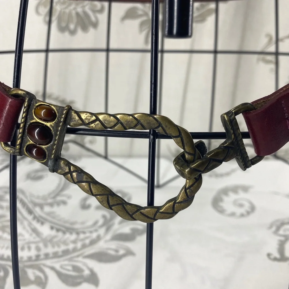 Vtg Chico's Belt Brown Italian Leather Hook Closure Sz M/L made‎ in Canada